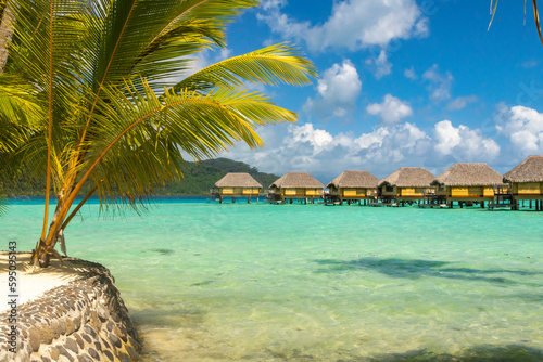 French Polynesia, Taha'a. Overwater bungalow lodges.