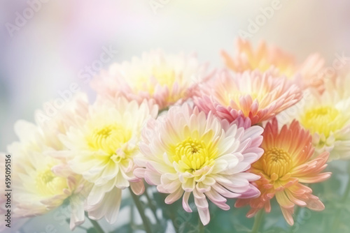 Chrysanthemum flowers in soft pastel color and blur