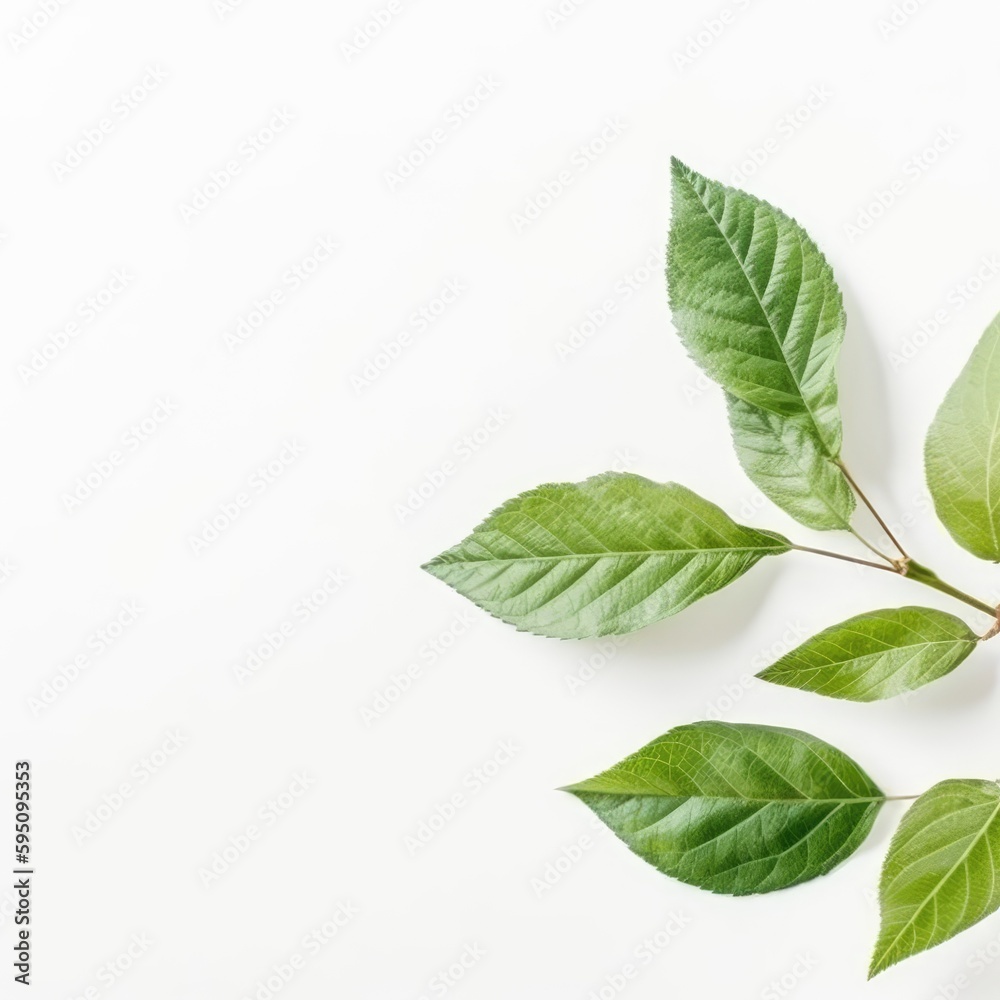 Green leaves on white background