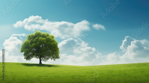 Green field tree and blue sky © Tymofii