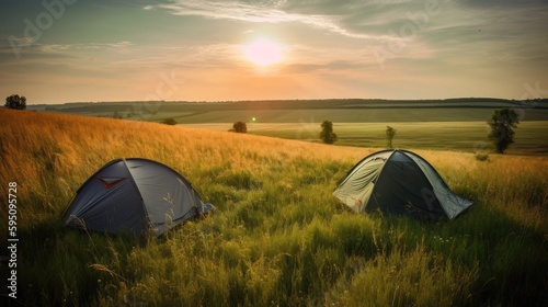Two tents in a field