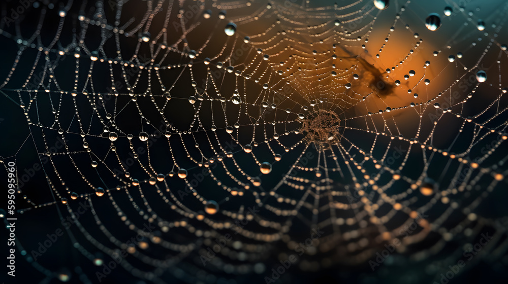 Naklejka premium spider web with dew drops