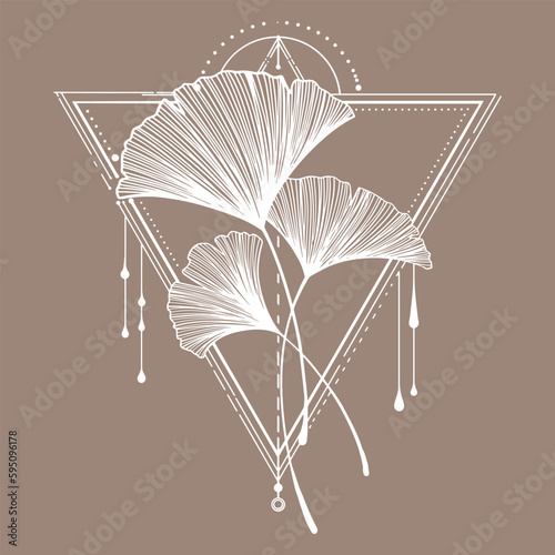 ginkgo leaf handwriting for card decoration clip art.