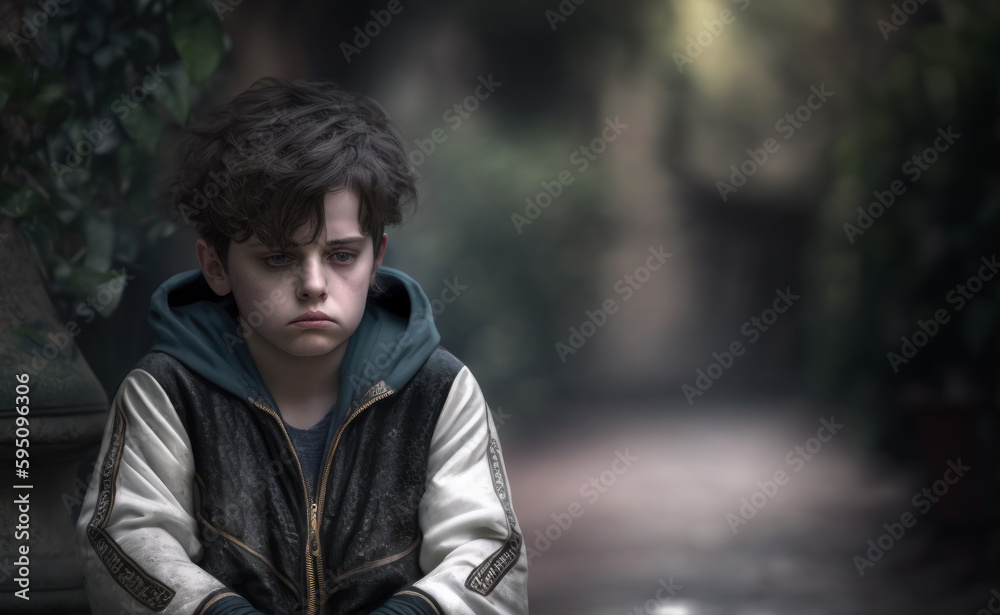 Fototapeta premium close-up portrait of a sad child. generative ai. illustration. concept depression and bulling in adolescence.