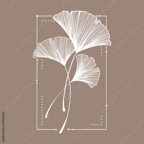 ginkgo leaf handwriting for card decoration clip art.
