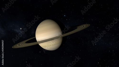 Fototapeta Naklejka Na Ścianę i Meble -  Space probe approaching planet Saturn. 3D illustration.
