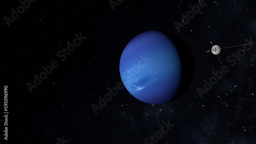 Space probe flying to Neptune. Space exploration. © Sergey Fedoskin