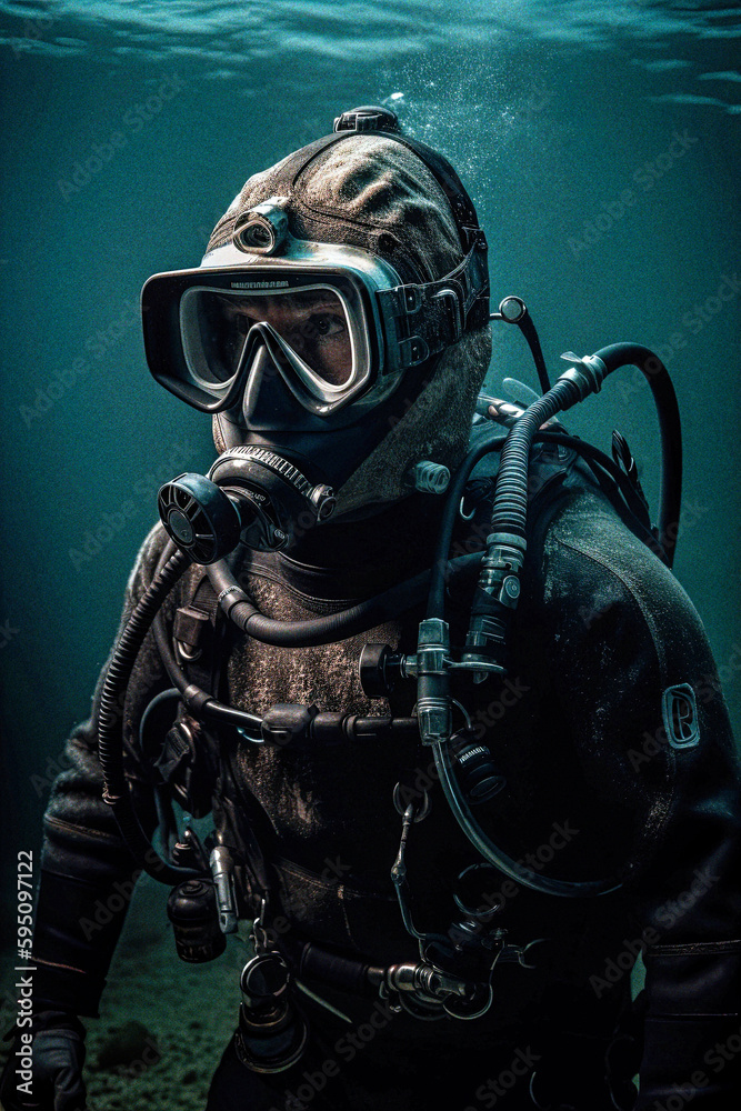Underwater Diver with Mask and Tanks - generative AI