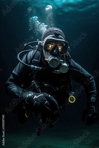 Underwater Diver with Mask and Tanks - generative AI
