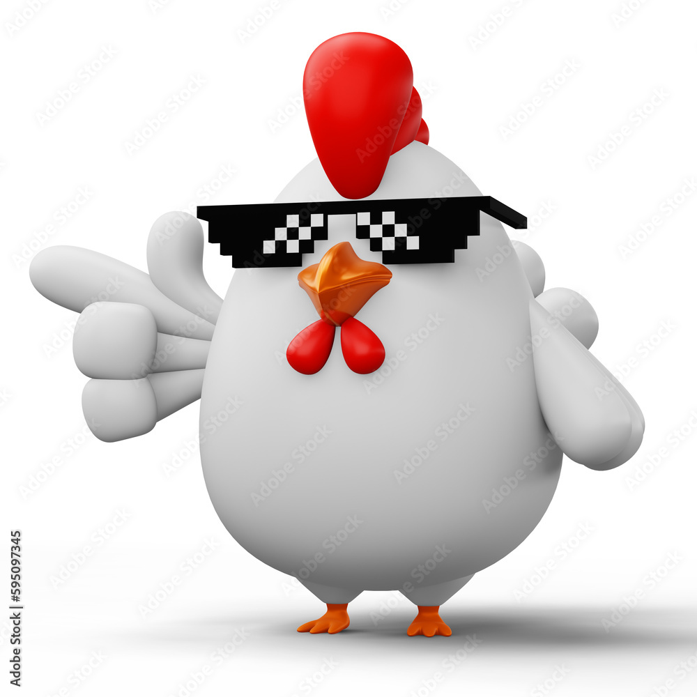 Cute cartoon chicken, animal character, 3d rendering Cute cartoon chicken, animal character, 3d rendering