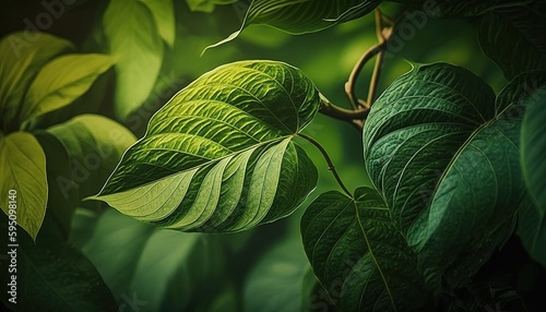 Image of green leaves in a garden seen at close range Generative AI photo