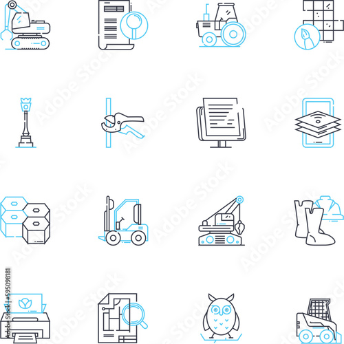 Industrial progress linear icons set. Automation, Innovation, Efficiency, Manufacturing, Technology, Development, Modernization line vector and concept signs. Advancement,Production,Expansion outline