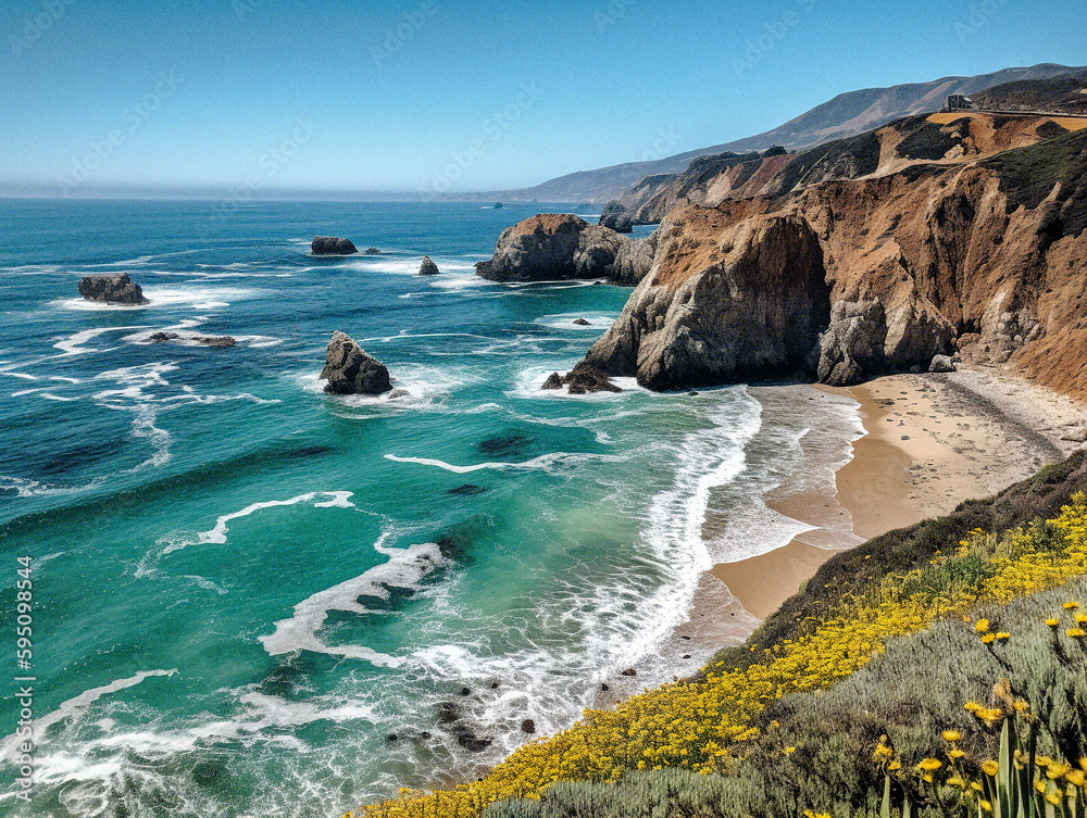California Coastline on a Sunny Day - generative AI