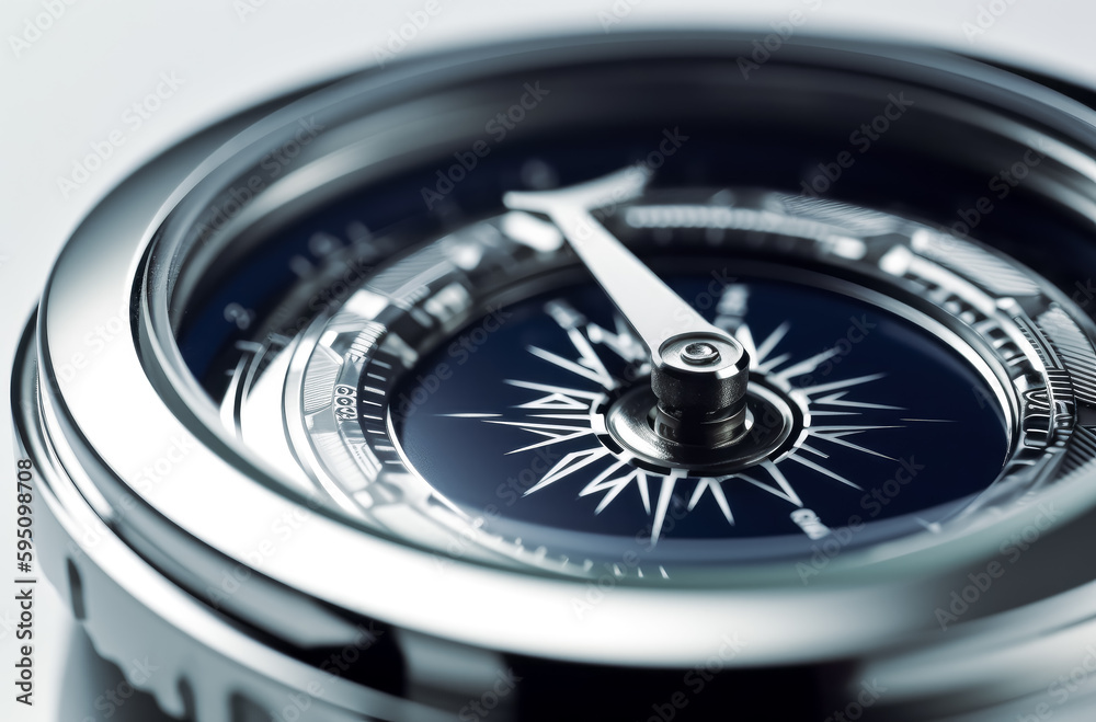 Fototapeta premium A compass over white background close-up view. Generative AI.