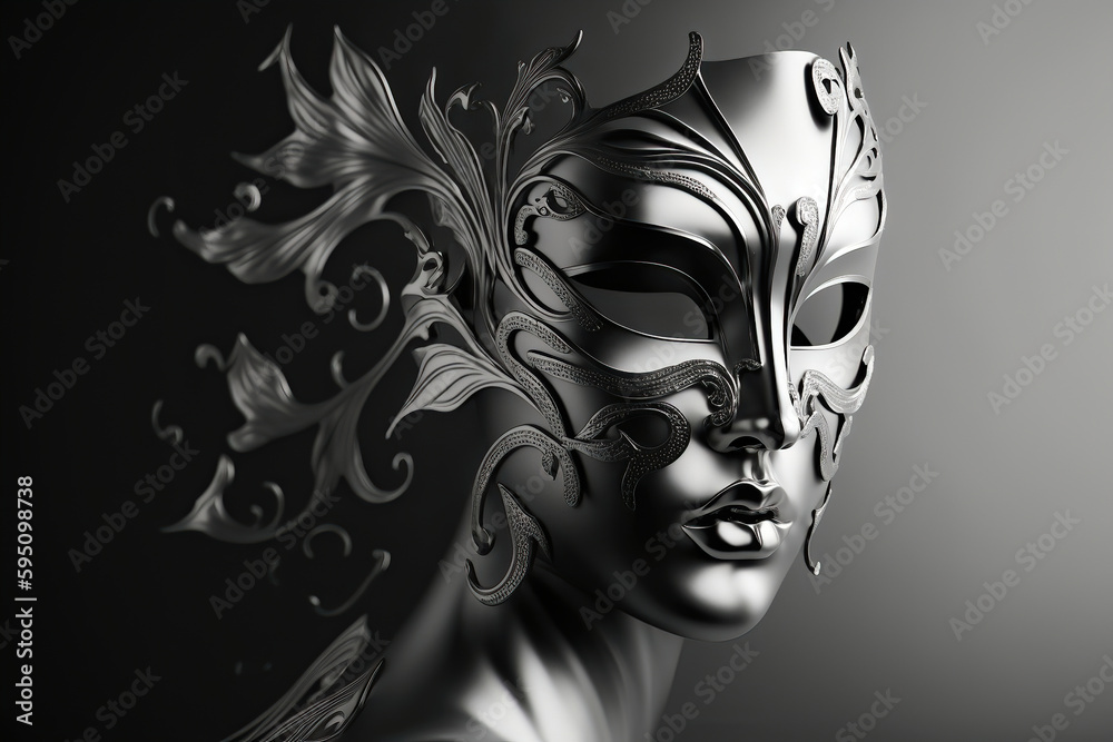 Fototapeta premium Beautiful silver mask, no face, illustration AI