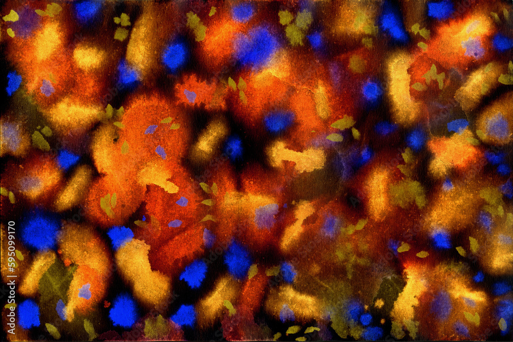 Fototapeta premium Colorful watercolor stains on a black background. Abstract bright watercolor background. Illustration.