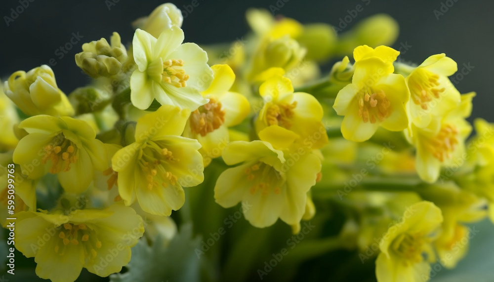Obraz premium Beautiful spring Cowslips flowers, Floral border, Mother's day, wedding, ceremony, Generative AI