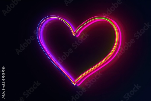 neon background  fluorescent heart  blank heart frame. Generative ai