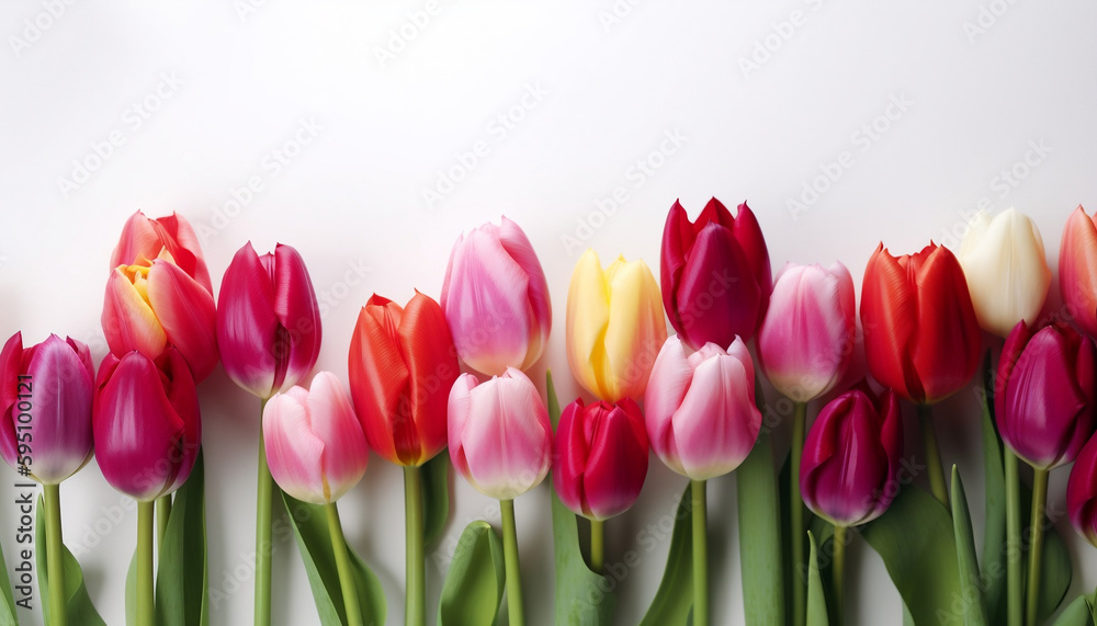 Spring,summer tulip flowers on white background, Floral isolated background, birthday, mother's day, Generative AI