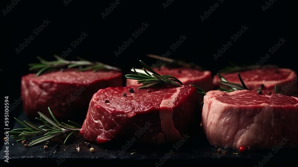Raw Marbled sirloin Beef Steaks On Wooden Cutting Board. Sirloin Beef Steaks, Overhead View. AI generated