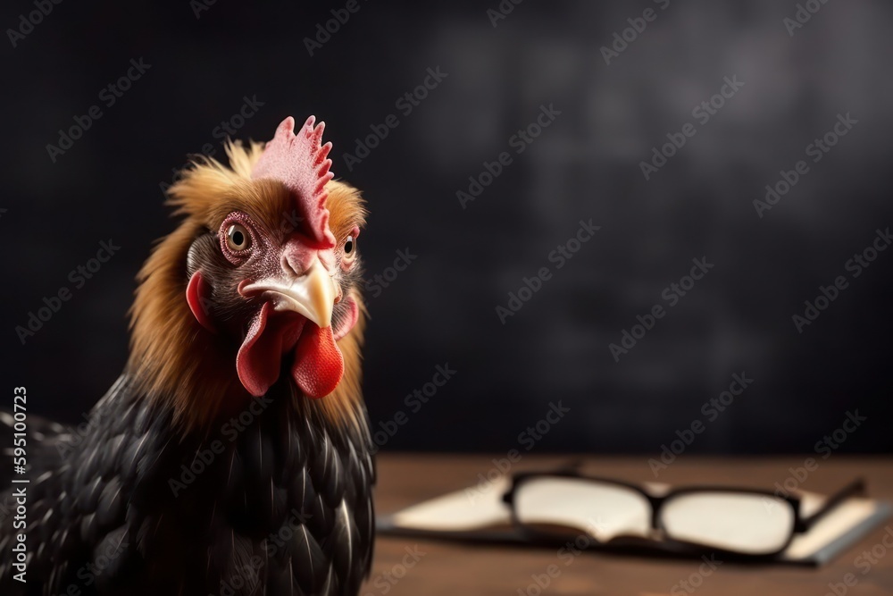 Chicken In Study Setting With Chalkboard And Copyspace Generative AI