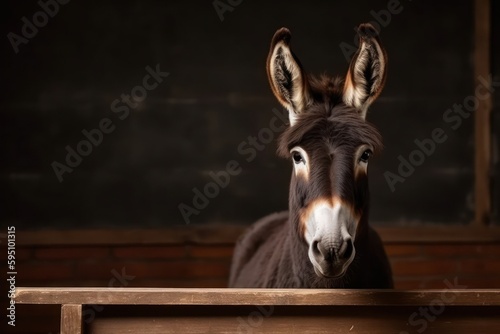 Donkey In Class With Blackboard And Copyspace Generative AI © Johnathan