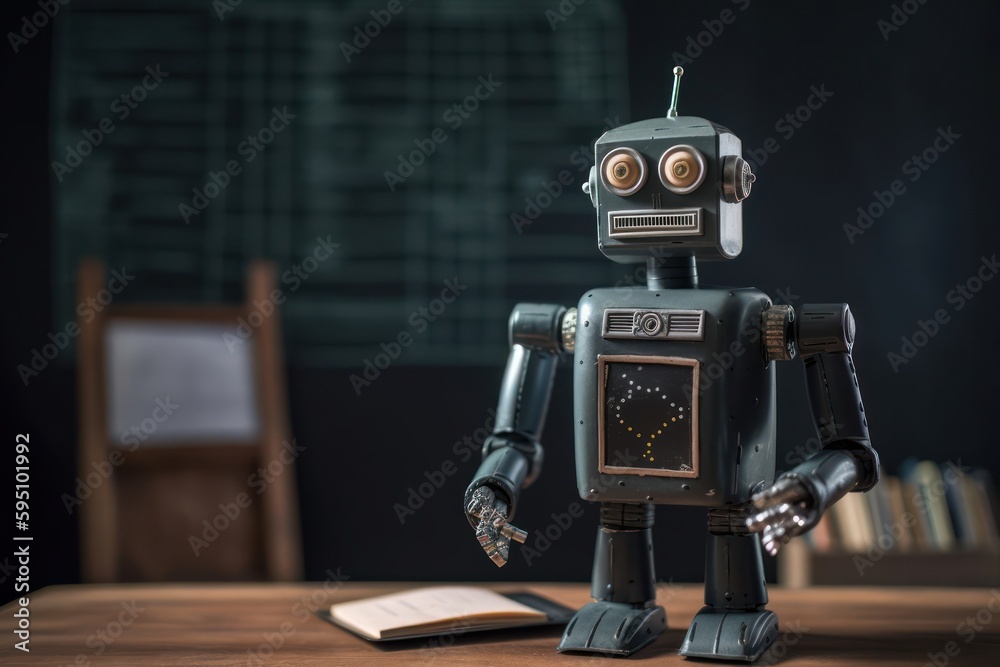 Glass Robot In Educational Setting With Chalkboard Background Generative AI