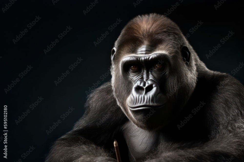 Gorilla In Study Setting With Chalkboard In Background Generative AI Gorilla In Study Setting With Chalkboard In Background Generative AI