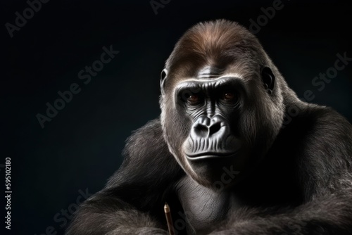 Gorilla In Study Setting With Chalkboard In Background Generative AI
