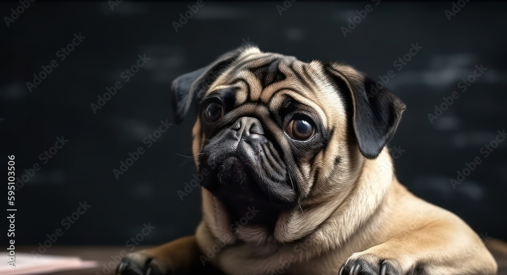 Pug In School With Blackboard And Copy Space Generative AI