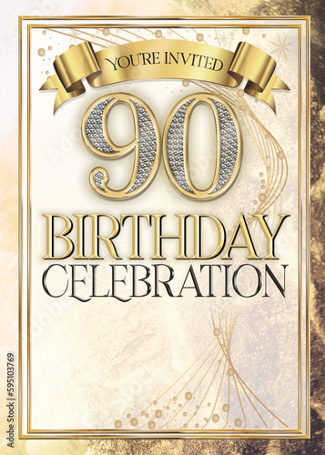 Canvas Print 90th Birthday Celebration Invitation Gold Tan Design Template