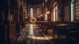 Traditional church interior. Christianity background. AI generated