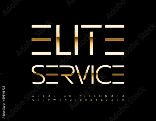 Vector premium Emblem Elite Service. Luxury Creative Font. Unique Golden Alphabet Letters and Numbers