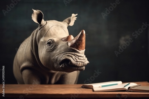 Rhino In Study Setting With Blackboard And Copy Space Generative AI