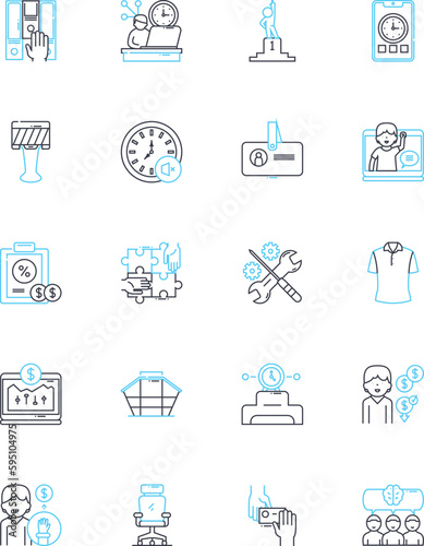 Distant workplace linear icons set. Remote, Telecommute, Virtual, Isolated, Distribute, Mobile, Dispersed line vector and concept signs. Far-reaching,Offsite,Out-of-office outline illustrations