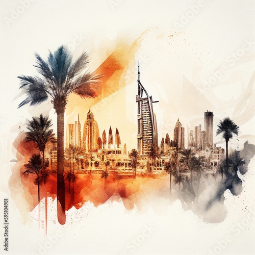 Dubai in watercolor style by Generative AI