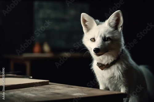 White Fox In Class With Chalkboard Background Generative AI © Johnathan