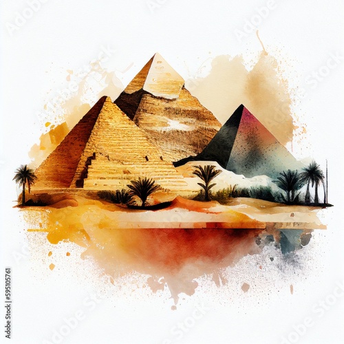 Egyptian pyramids in watercolor style by Generative AI