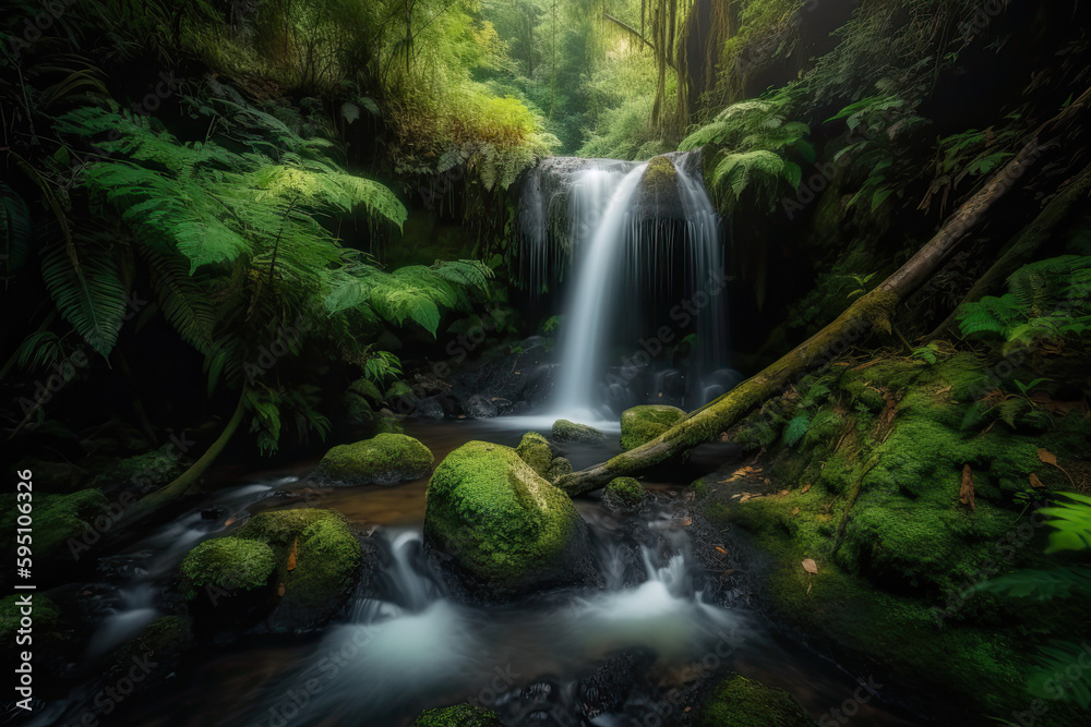 waterfall in the forest- made with generative ai waterfall in the forest- made with generative ai