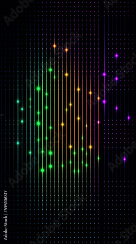 Neon dot matrix background with vibrant mint green and magenta digital sparkles on black, AI generative