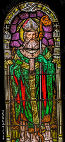 Saint Patrick stained glass, Phoenix, Arizona. Known as the 'Apostle of Ireland'