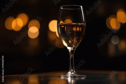 Champagne Glass On Bokeh Bar. Generative AI