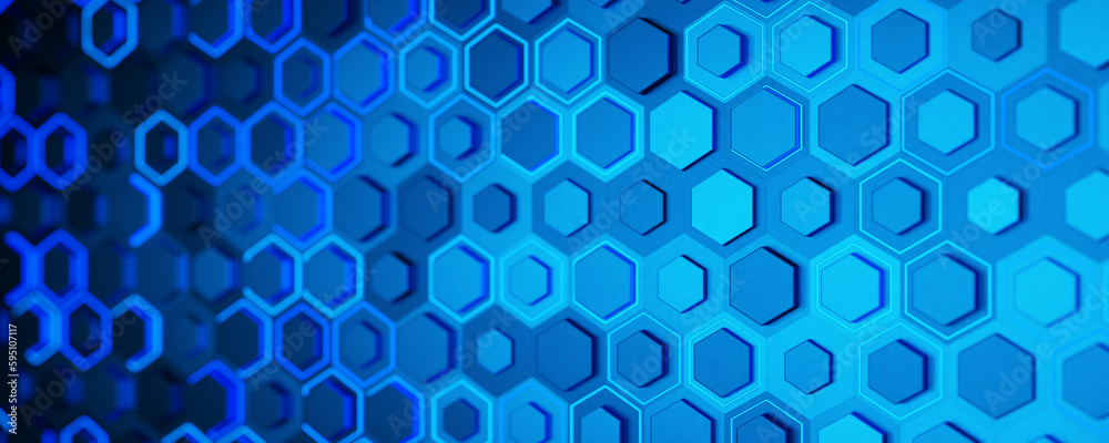 abstract background from metal hexagons of blue color. 3d render. abstract background from metal hexagons of blue color. 3d render.