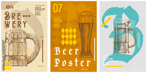 Party poster design. Drinks, Cocktails, Beer. Set of vector illustrations. Typography. Vintage pencil sketch. Engraving style. Labels, cover, t-shirt print, painting.