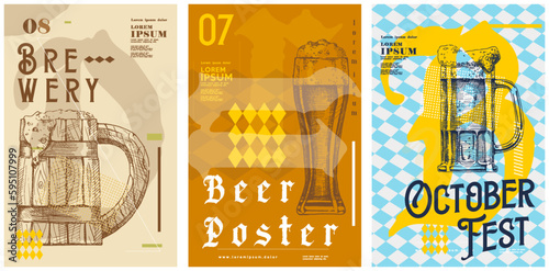 Party poster design. Drinks, Cocktails, Beer. Set of vector illustrations. Typography. Vintage pencil sketch. Engraving style. Labels, cover, t-shirt print, painting. 
