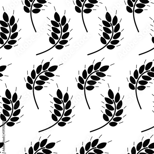 Seamless pattern with wheat ears. Rye, barley, cereal black and white print. Hand drawn grain signs, bread, beer symbols. Vector illustration for wrapping, packaging