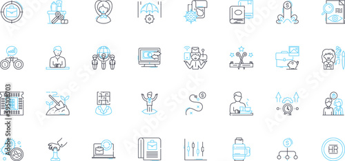 Corporate world linear icons set. Business, Finance, Industry, Company, Executive, Management, Leadership line vector and concept signs. Enterprise,Administration,Teamwork outline illustrations