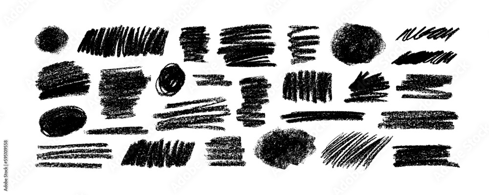 Charcoal pencil scribbles and bold strokes collection. Hand drawn vector lines, circles and thick shapes. Scribble black strokes vector set. Marker, crayon and chalk drawing. Sketch texture. Charcoal pencil scribbles and bold strokes collection. Hand drawn vector lines, circles and thick shapes. Scribble black strokes vector set. Marker, crayon and chalk drawing. Sketch texture.