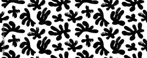 Abstract seamless Matisse style pattern. Coral branches in contemporary minimalistic print. Marine or botanical theme. Brush drawn floral shapes wallpaper. Contemporary banner with organic cut out.