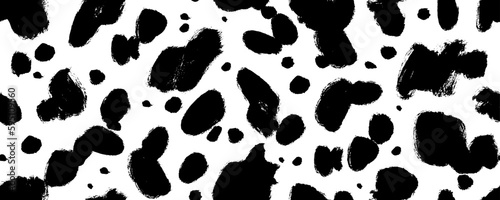 Dalmatians vector seamless horizontal pattern. Spotted animal texture, cow or dalmatian skin ornament. Hand drawn seamless banner with modern stylized skin. Brush irregular black smears.